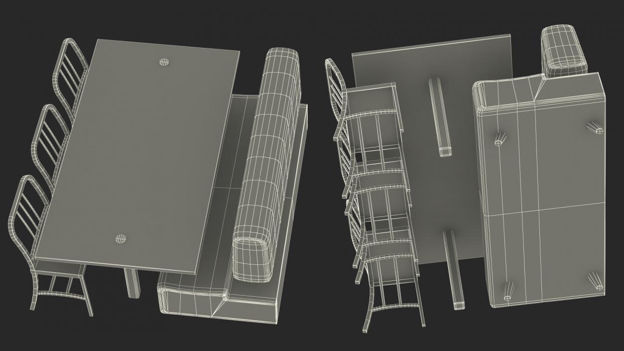 Fast Food Table and Seating 3D