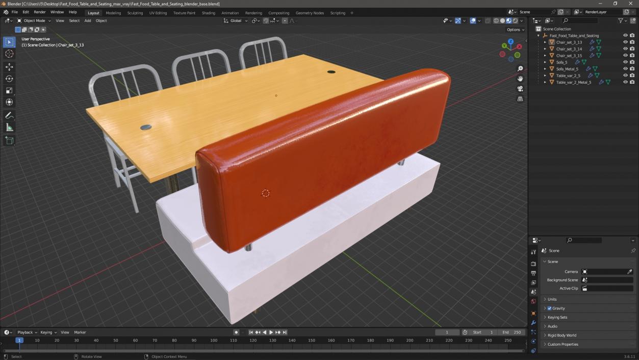 Fast Food Table and Seating 3D