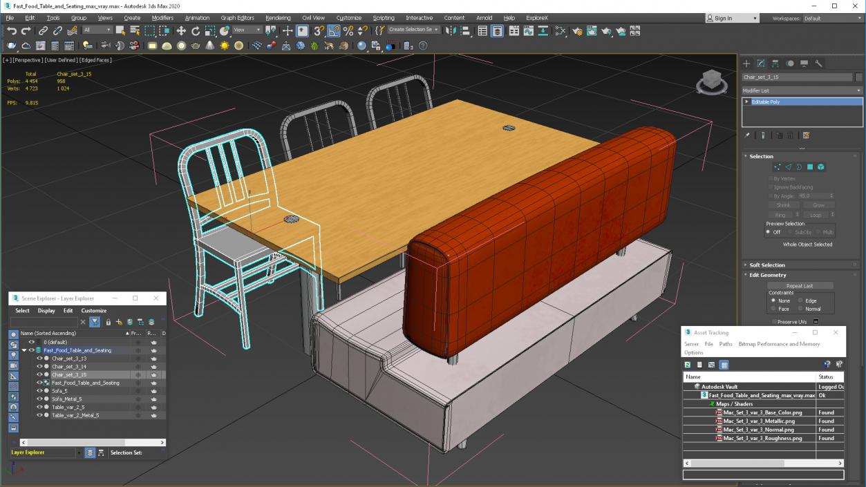 Fast Food Table and Seating 3D