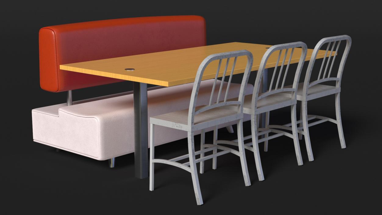 Fast Food Table and Seating 3D