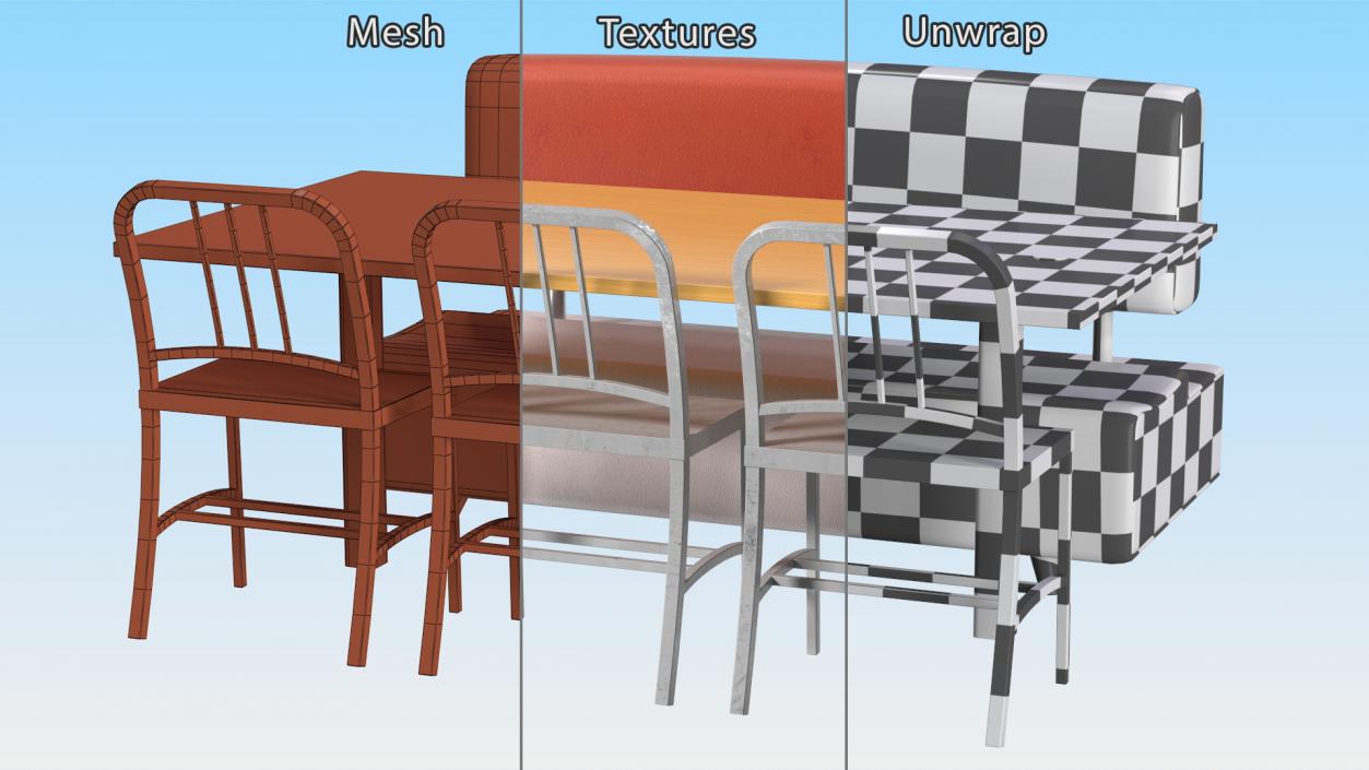 Fast Food Table and Seating 3D