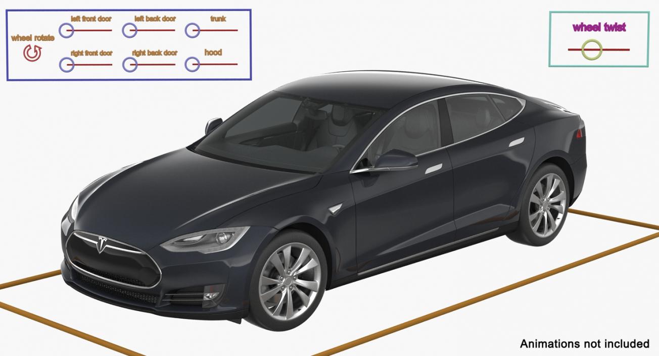 3D Tesla Model S 60 2015 Rigged model