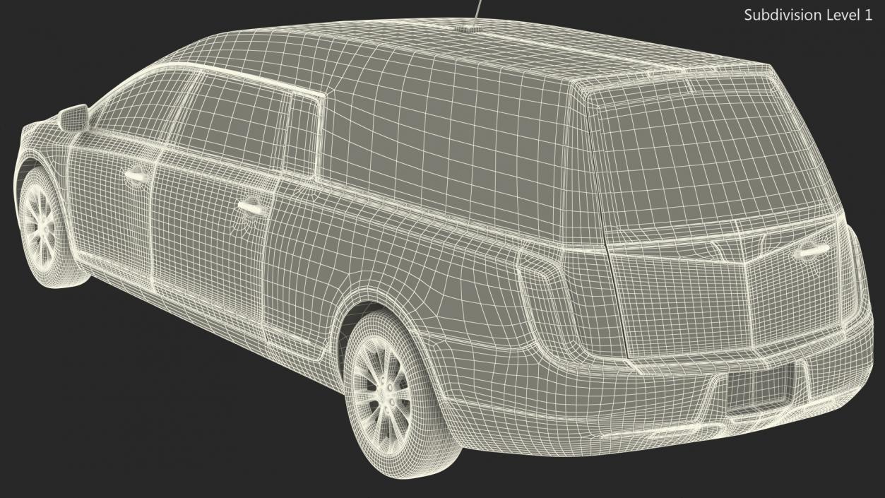 3D model White Luxury Hearse Car Rigged