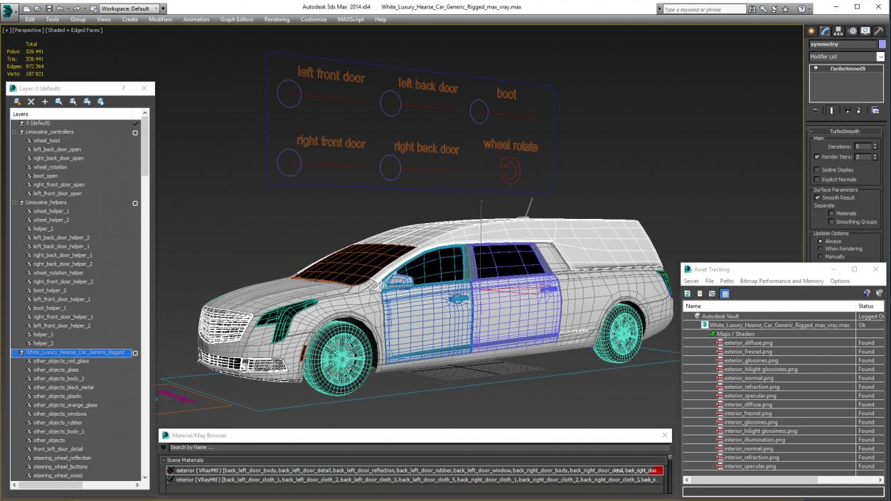 3D model White Luxury Hearse Car Rigged