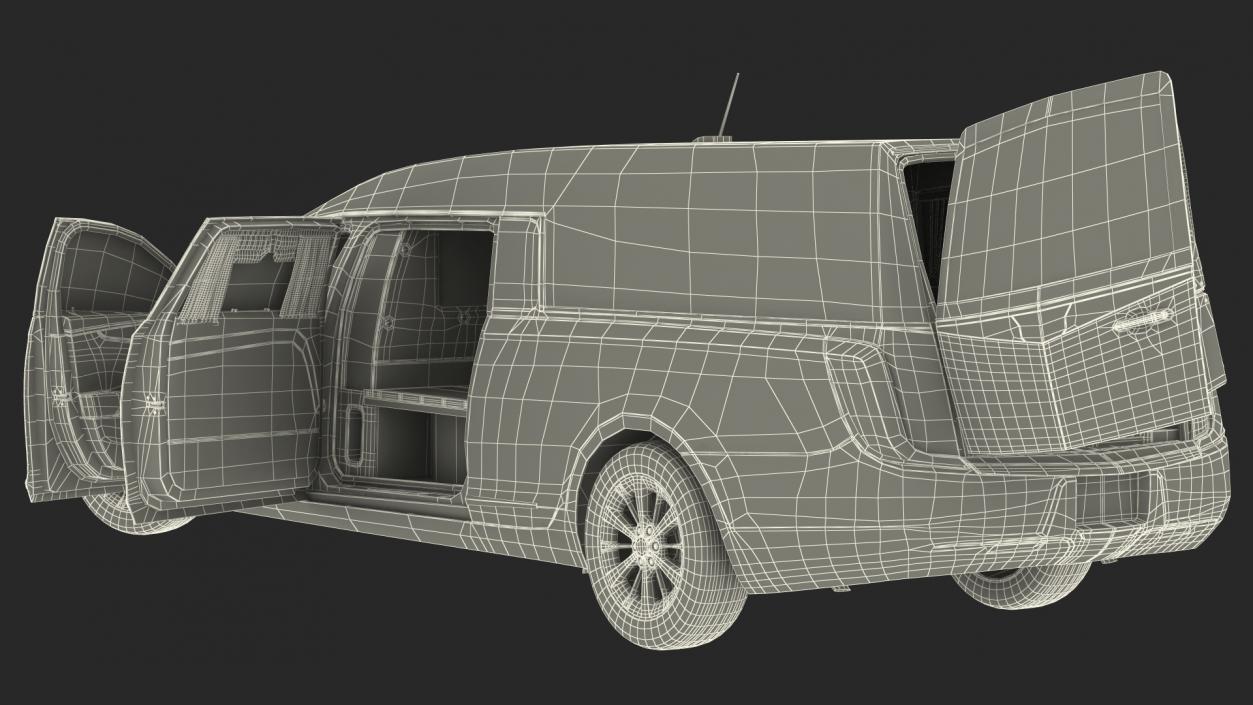 3D model White Luxury Hearse Car Rigged