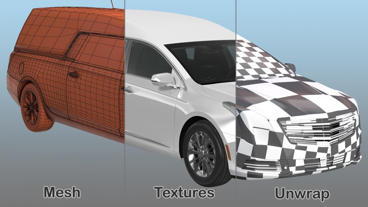 3D model White Luxury Hearse Car Rigged