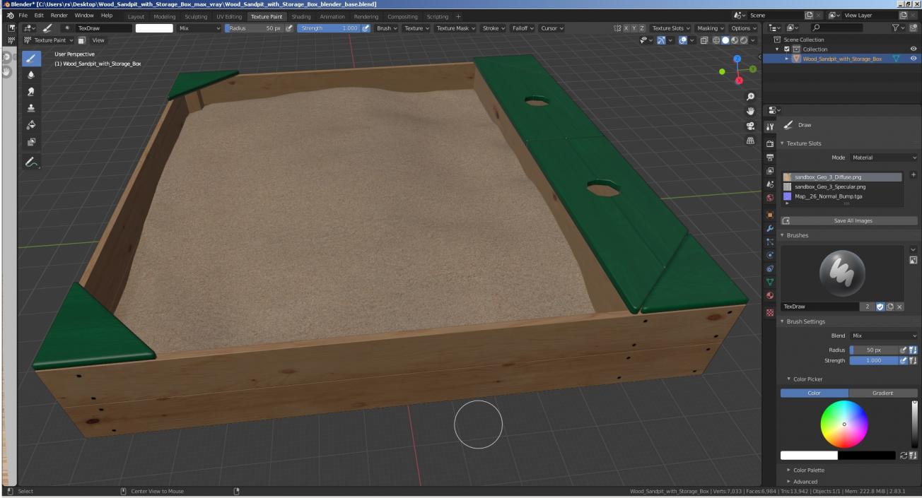 Wood Sandpit with Storage Box 3D model