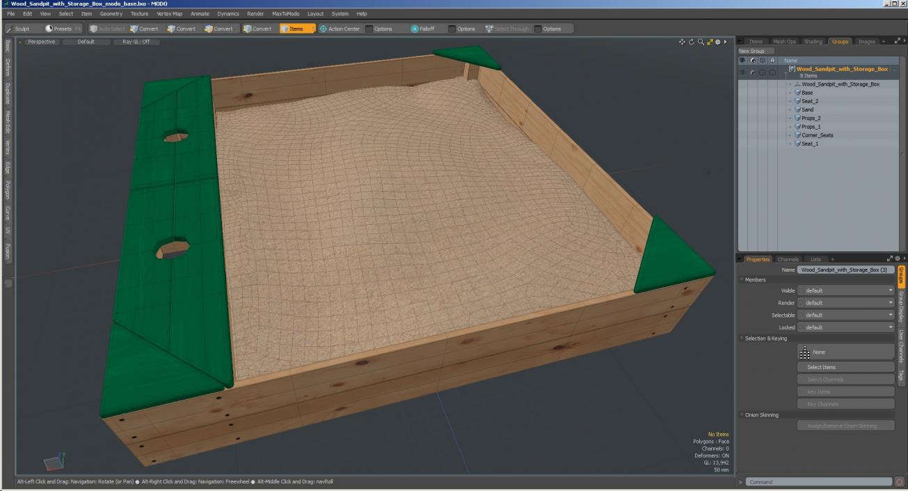 Wood Sandpit with Storage Box 3D model