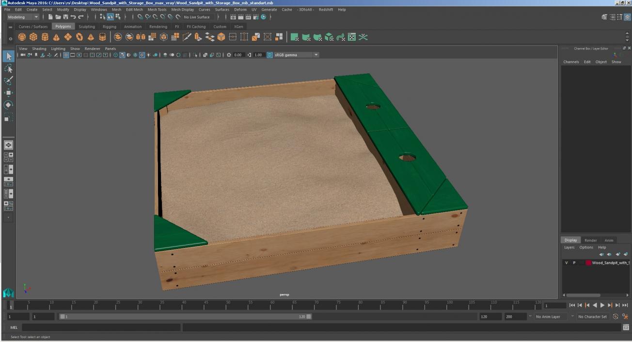 Wood Sandpit with Storage Box 3D model