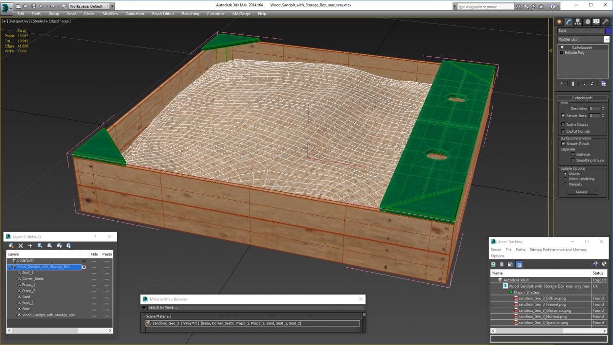 Wood Sandpit with Storage Box 3D model