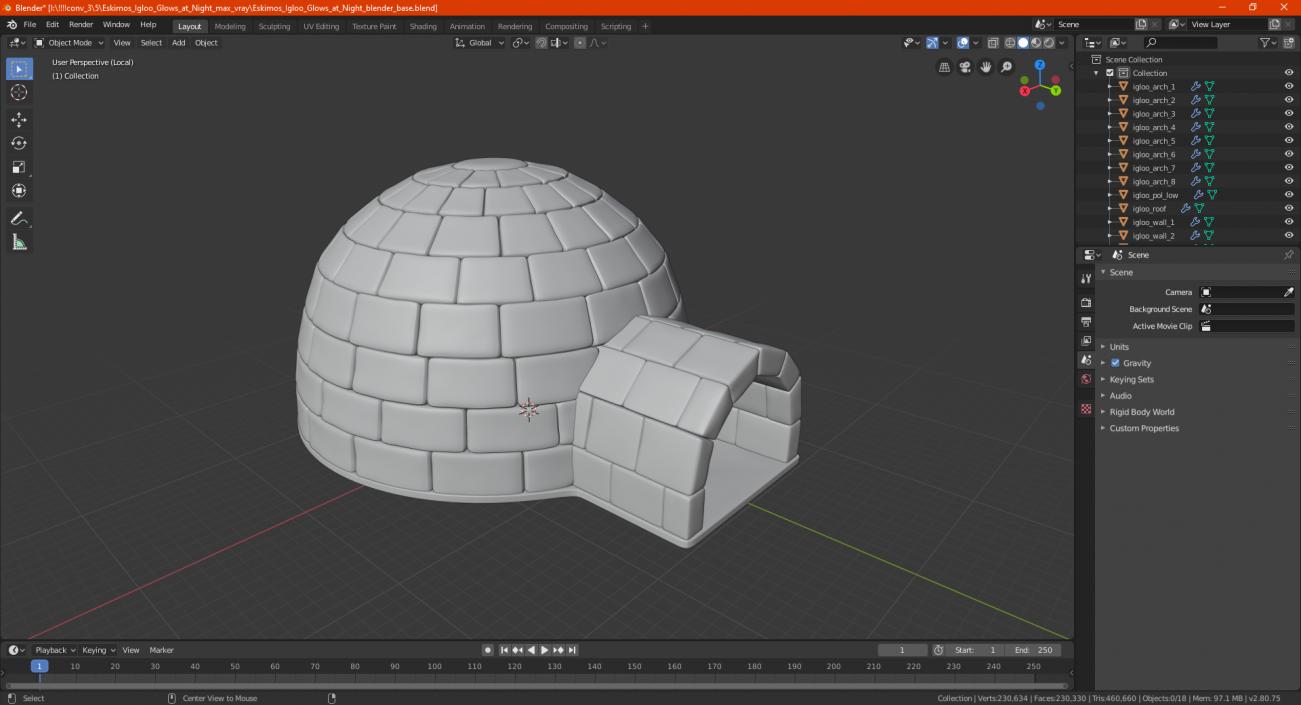 3D Eskimos Igloo Glows at Night model