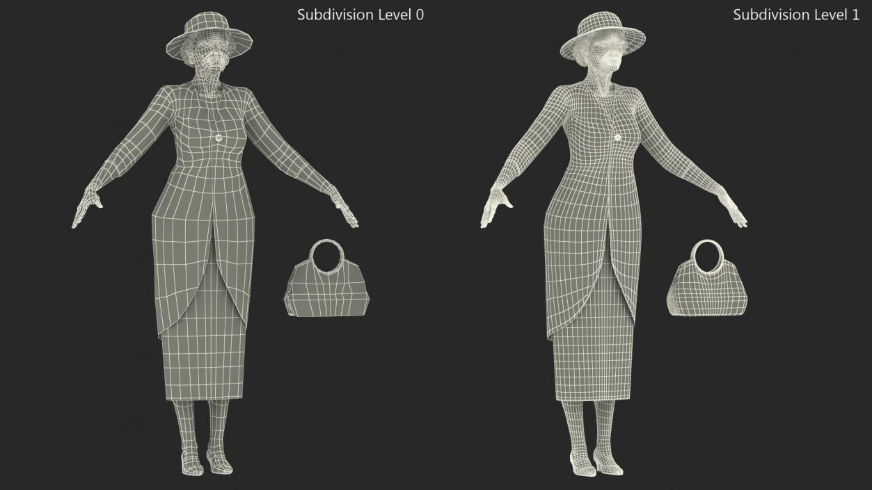 Black Old Lady Party Outfit A-Pose 3D model