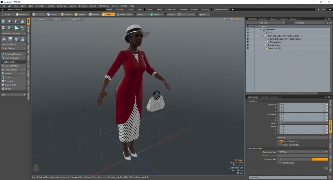 Black Old Lady Party Outfit A-Pose 3D model