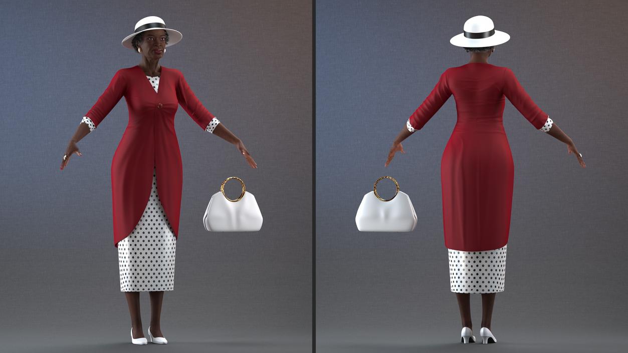 Black Old Lady Party Outfit A-Pose 3D model