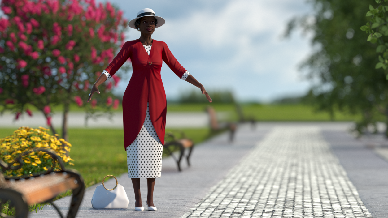 Black Old Lady Party Outfit A-Pose 3D model