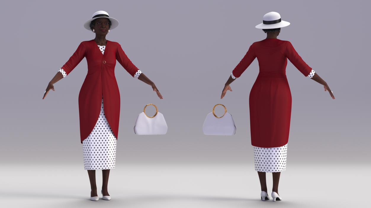 Black Old Lady Party Outfit A-Pose 3D model