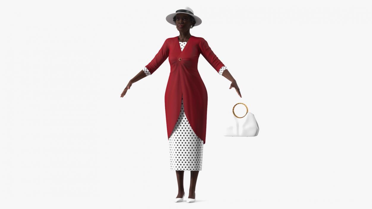 Black Old Lady Party Outfit A-Pose 3D model