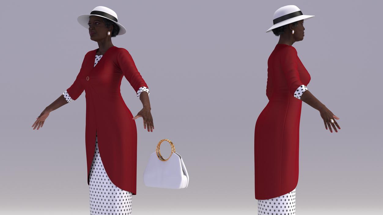 Black Old Lady Party Outfit A-Pose 3D model