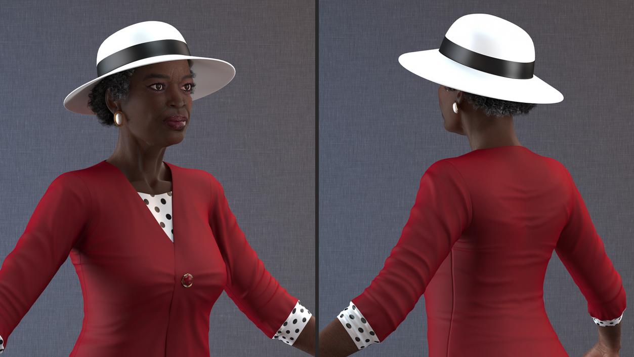 Black Old Lady Party Outfit A-Pose 3D model