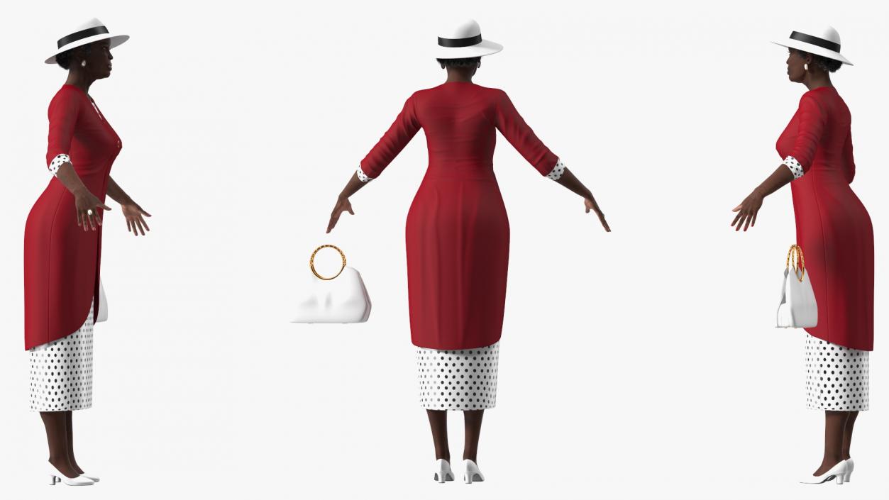 Black Old Lady Party Outfit A-Pose 3D model