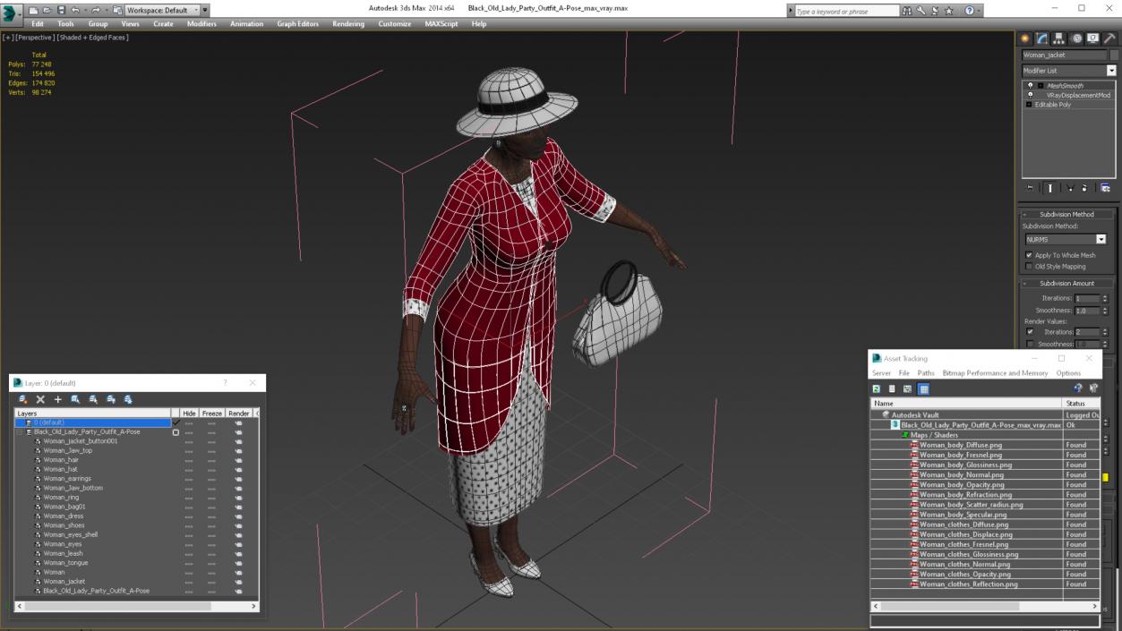 Black Old Lady Party Outfit A-Pose 3D model