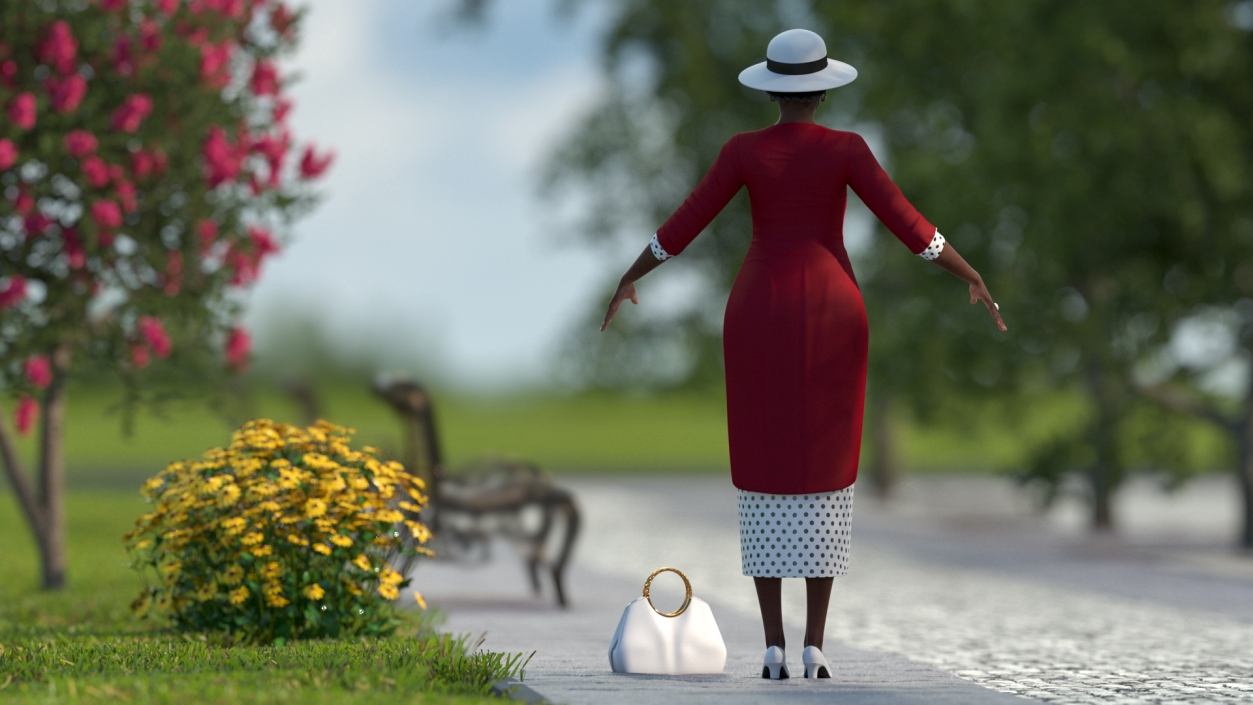 Black Old Lady Party Outfit A-Pose 3D model