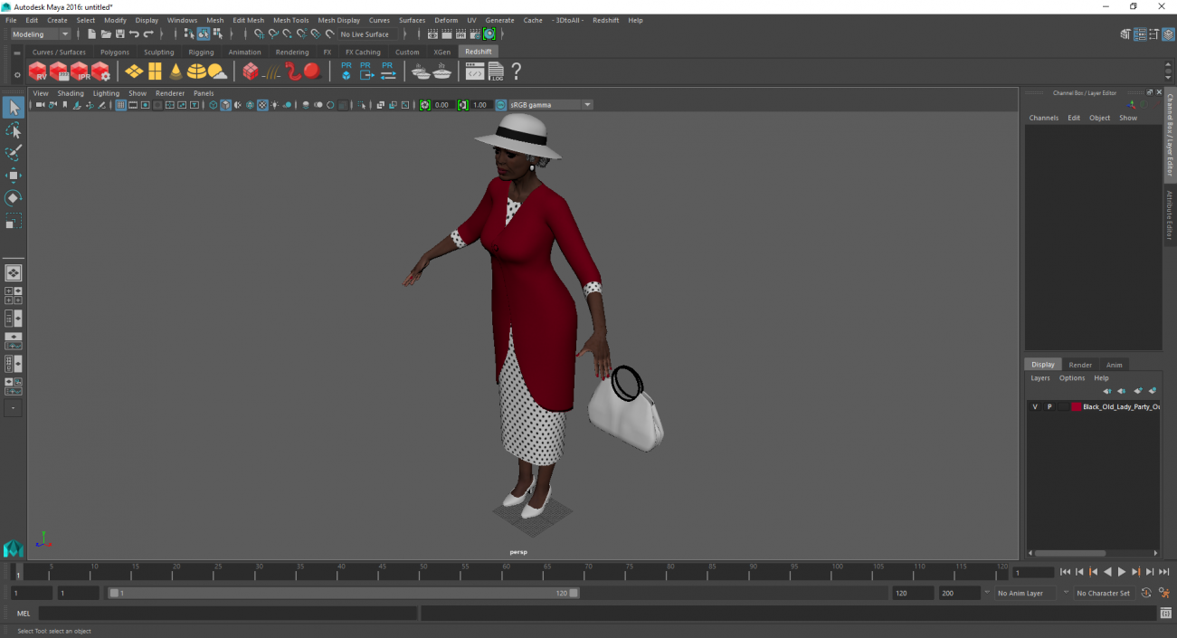 Black Old Lady Party Outfit A-Pose 3D model