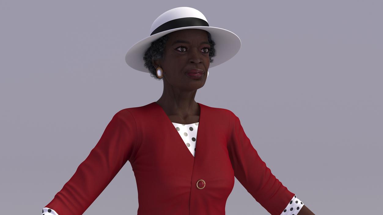 Black Old Lady Party Outfit A-Pose 3D model