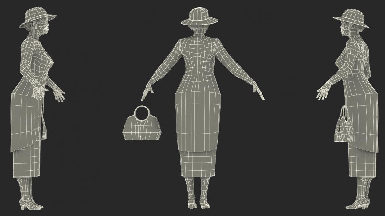 Black Old Lady Party Outfit A-Pose 3D model