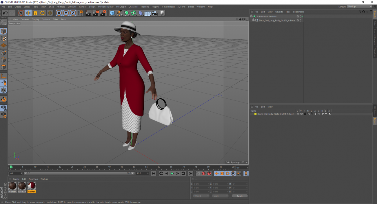 Black Old Lady Party Outfit A-Pose 3D model