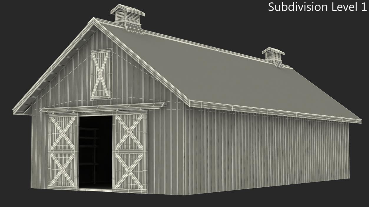 3D model Red Wooden Farm Barn