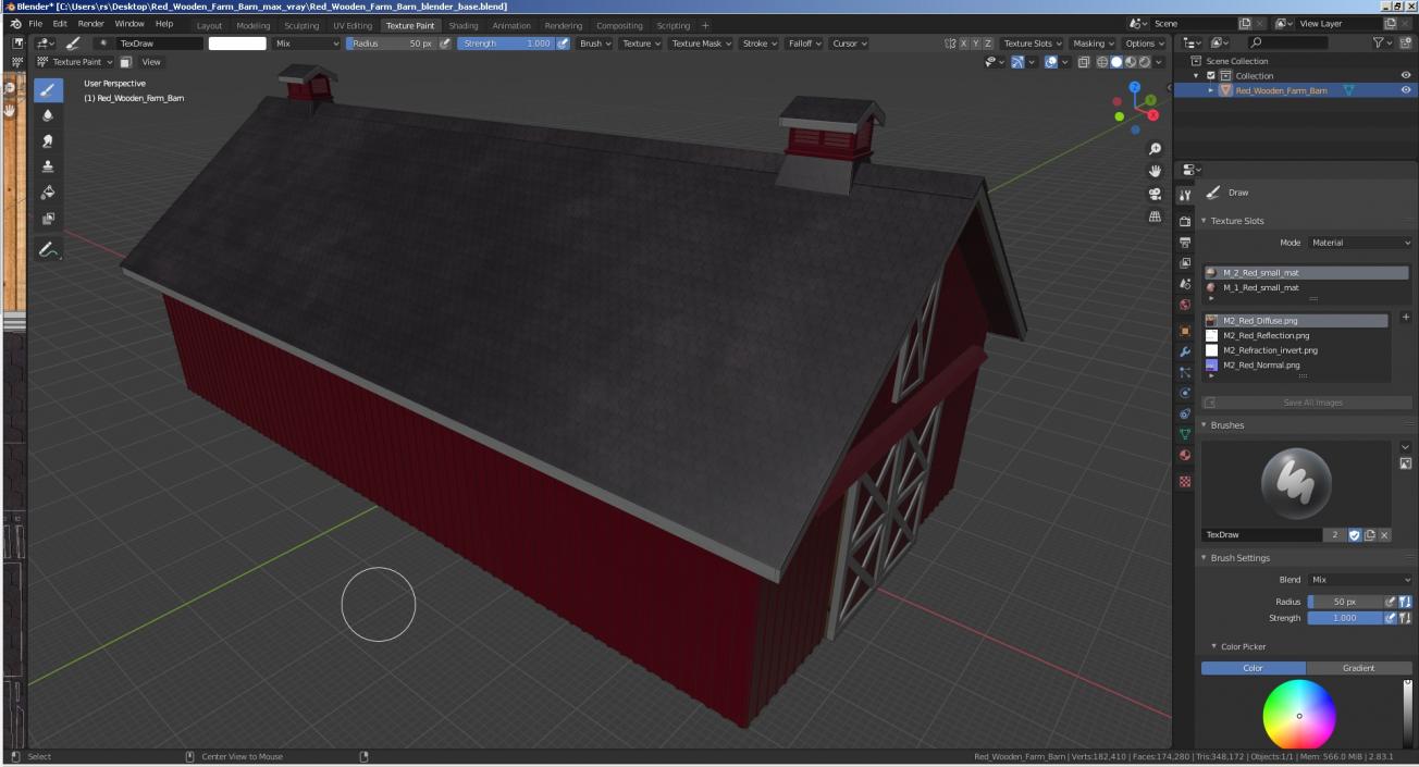 3D model Red Wooden Farm Barn