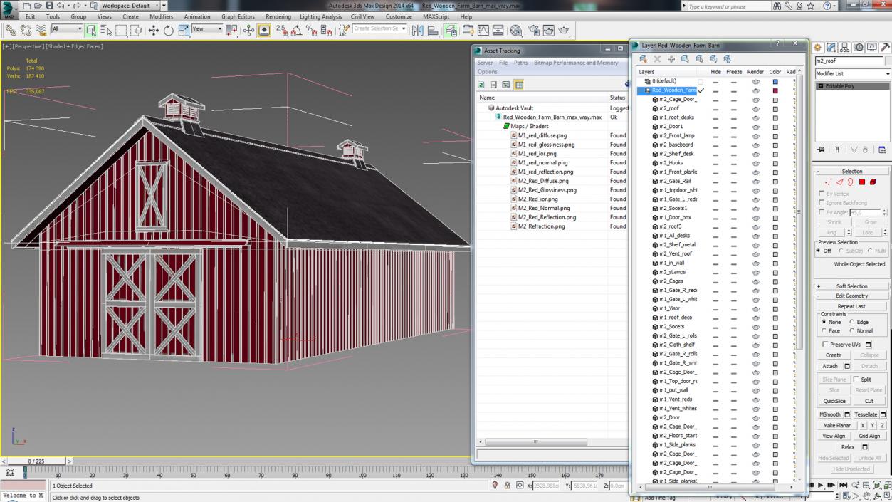 3D model Red Wooden Farm Barn