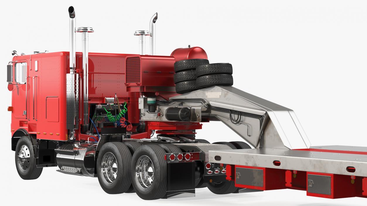 Cabover Truck with Steerable Heavy Transport Trailer 3D