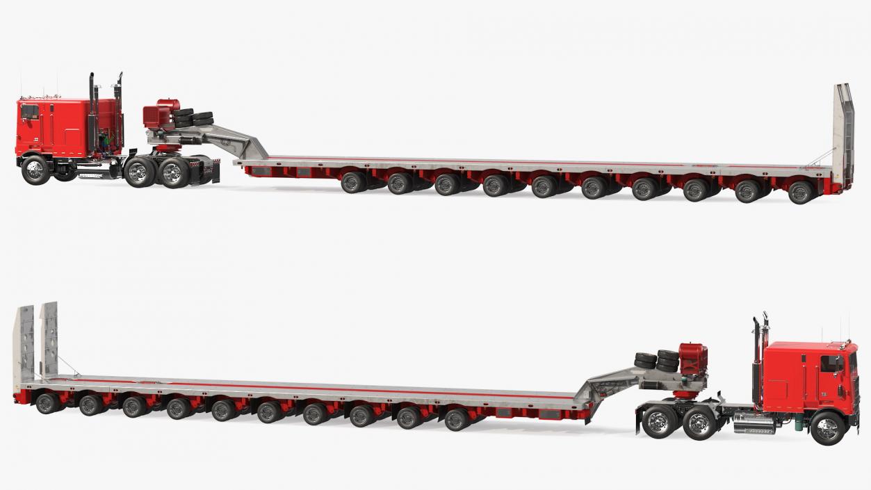 Cabover Truck with Steerable Heavy Transport Trailer 3D