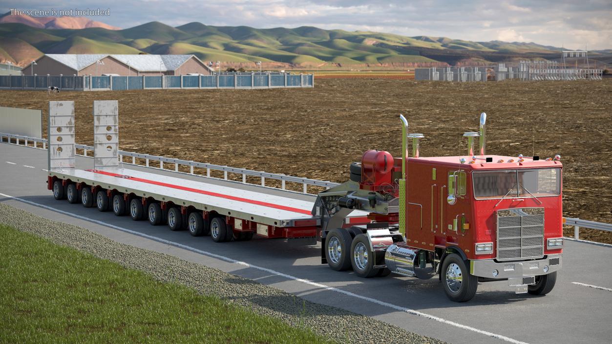 Cabover Truck with Steerable Heavy Transport Trailer 3D