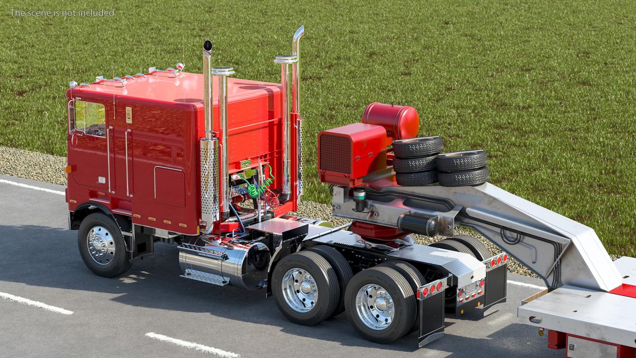 Cabover Truck with Steerable Heavy Transport Trailer 3D