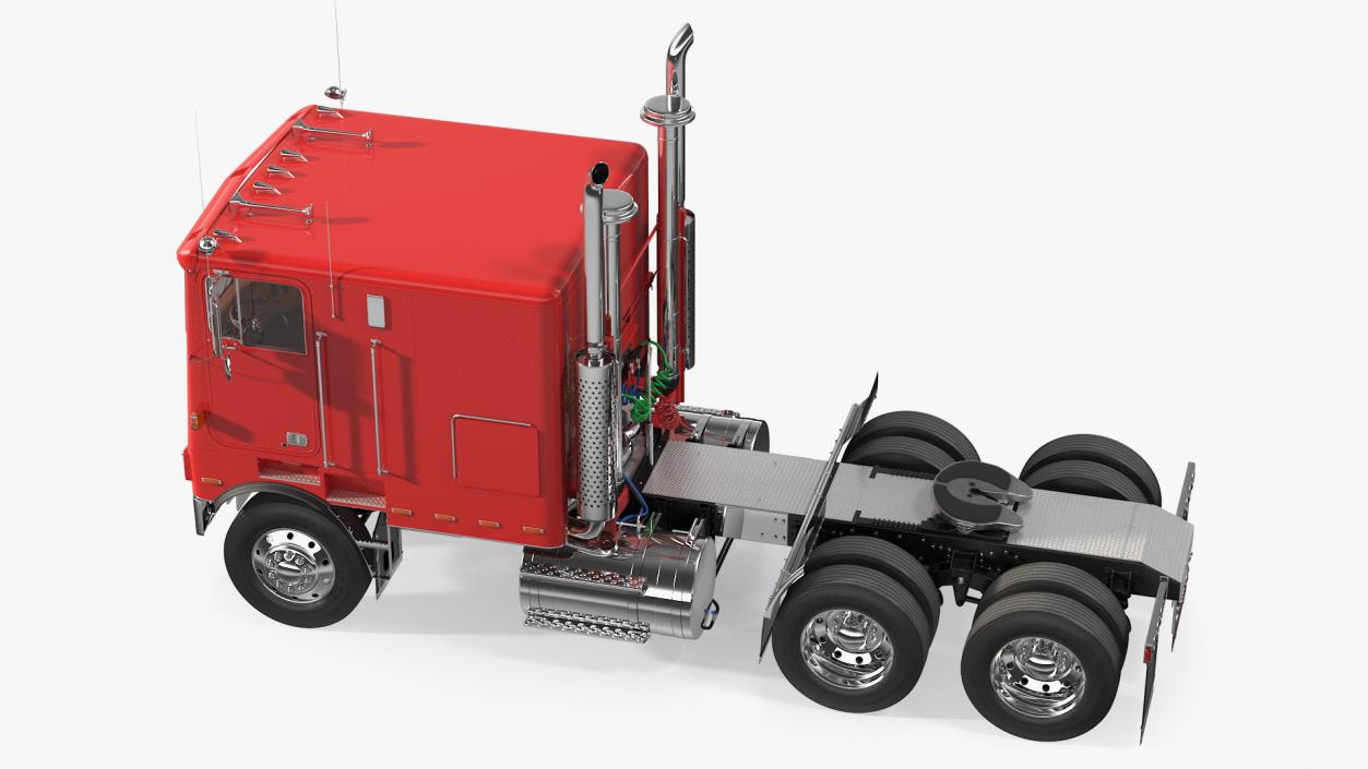 Cabover Truck with Steerable Heavy Transport Trailer 3D