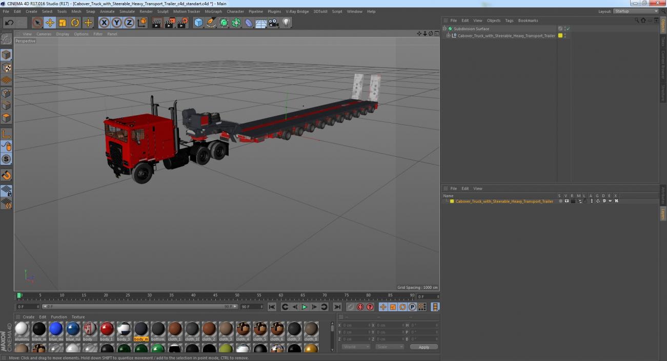 Cabover Truck with Steerable Heavy Transport Trailer 3D