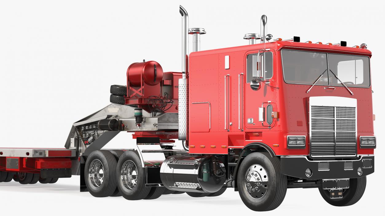 Cabover Truck with Steerable Heavy Transport Trailer 3D