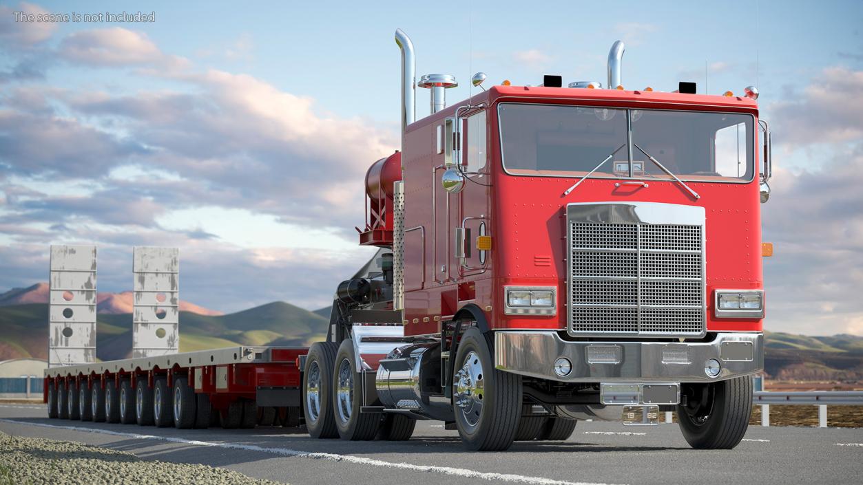 Cabover Truck with Steerable Heavy Transport Trailer 3D