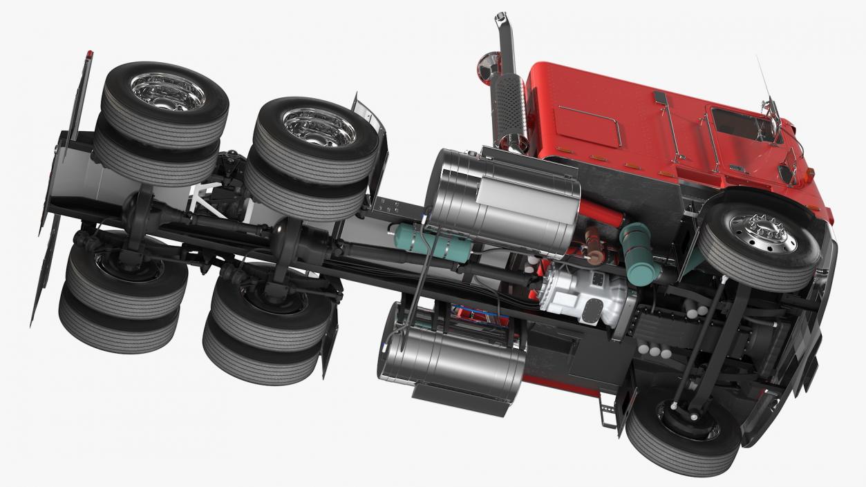 Cabover Truck with Steerable Heavy Transport Trailer 3D