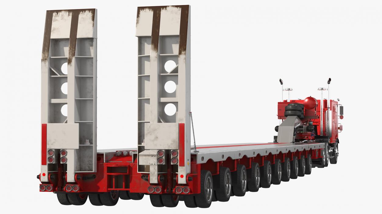 Cabover Truck with Steerable Heavy Transport Trailer 3D