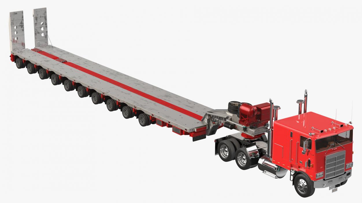 Cabover Truck with Steerable Heavy Transport Trailer 3D