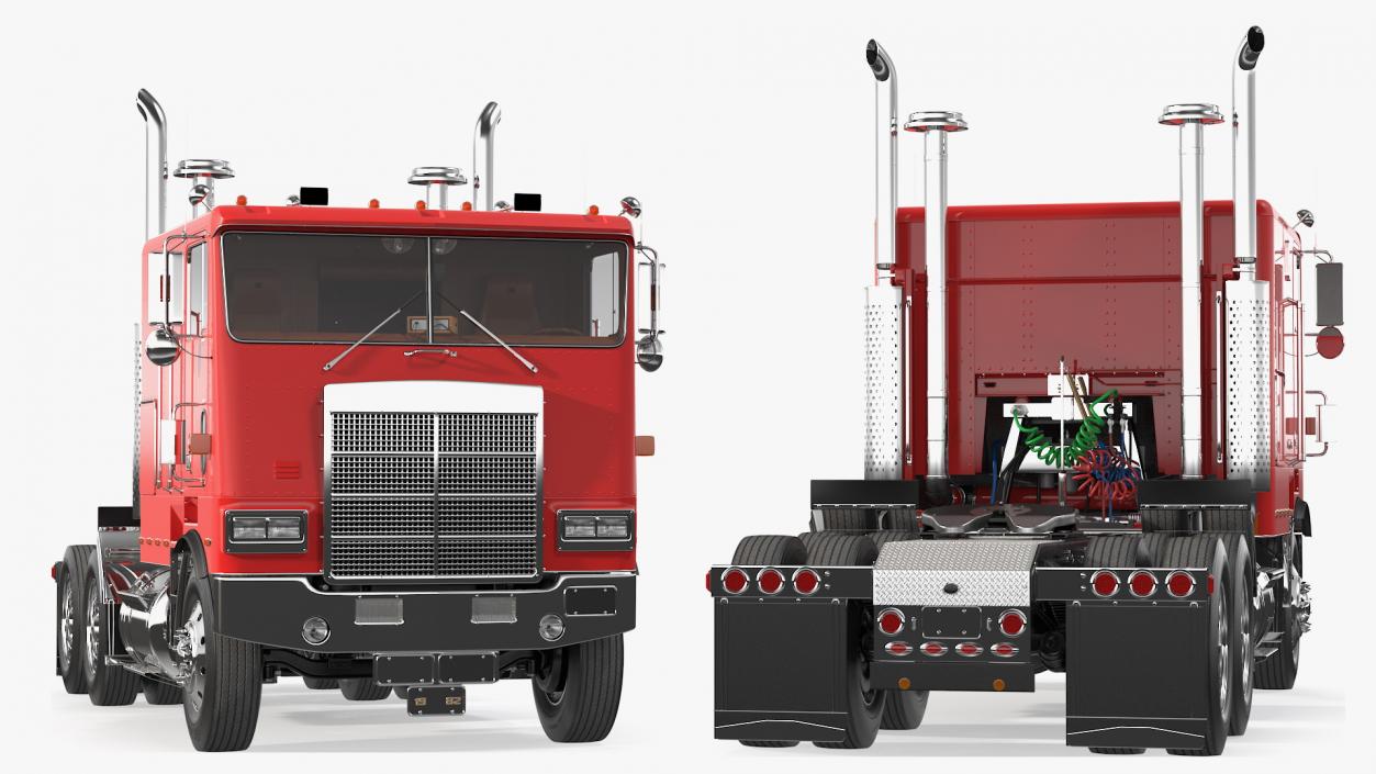 Cabover Truck with Steerable Heavy Transport Trailer 3D