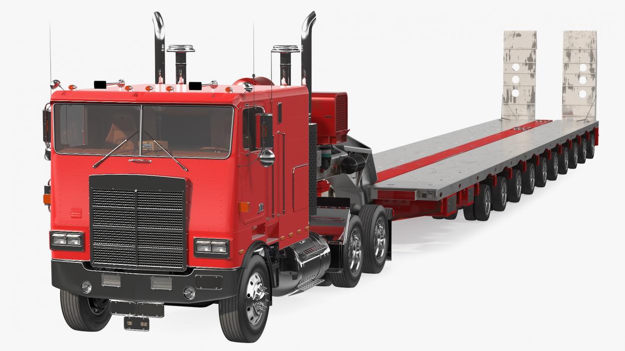 Cabover Truck with Steerable Heavy Transport Trailer 3D