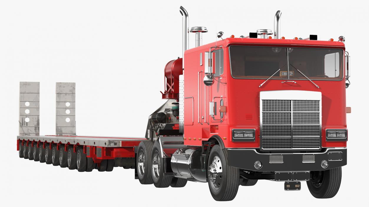 Cabover Truck with Steerable Heavy Transport Trailer 3D