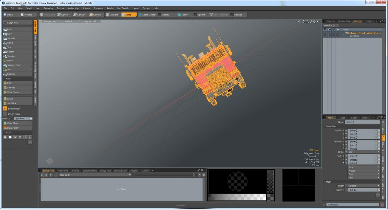 Cabover Truck with Steerable Heavy Transport Trailer 3D