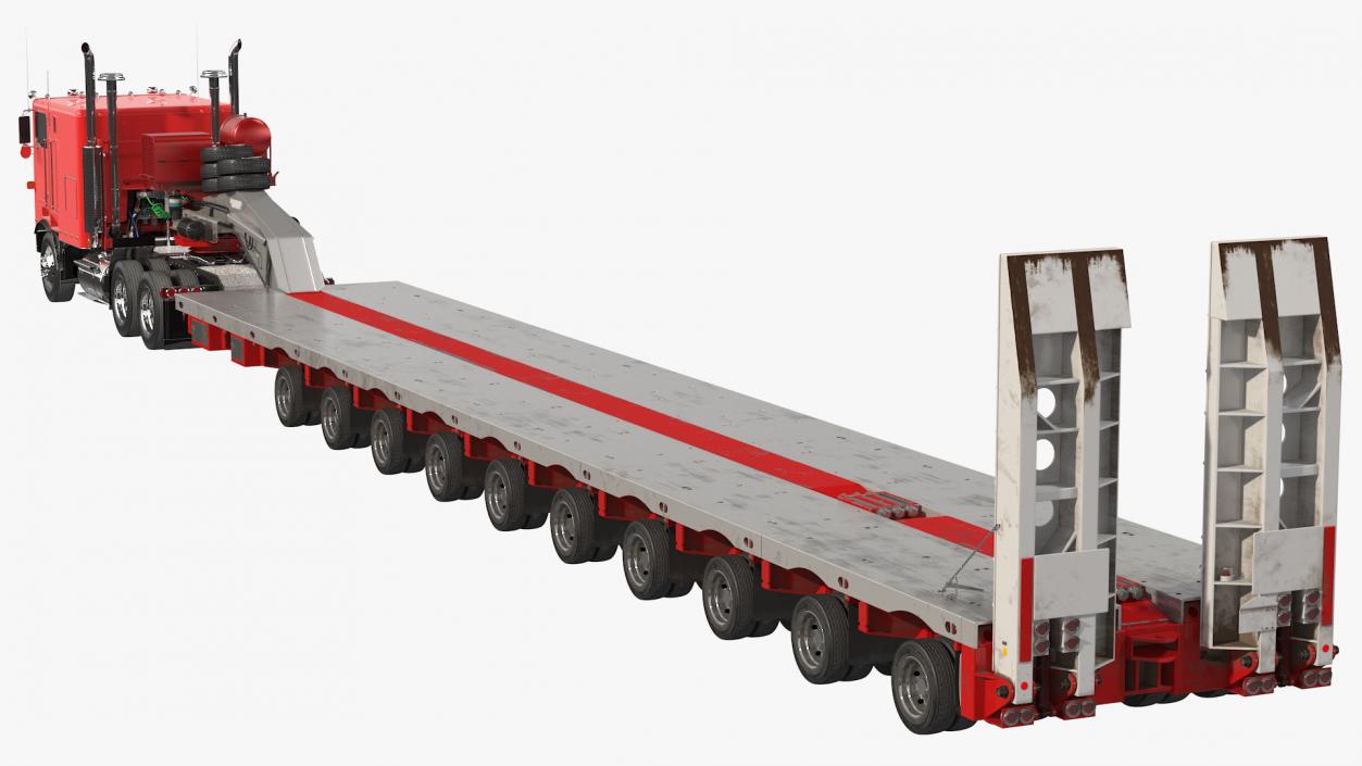 Cabover Truck with Steerable Heavy Transport Trailer 3D