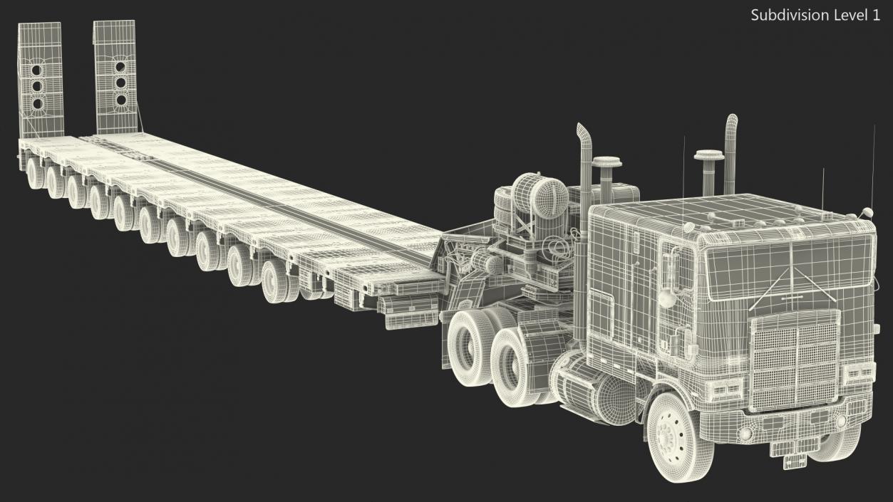 Cabover Truck with Steerable Heavy Transport Trailer 3D